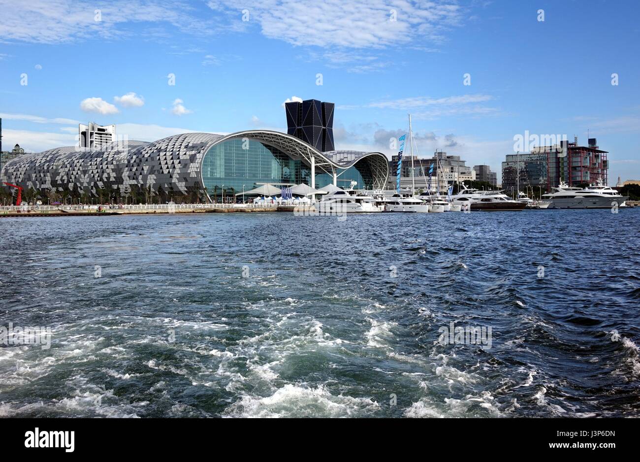 KAOHSIUNG, TAIWAN -- MAY 11, 2014: The newly opened Kaohsiung Exhibition Center during the 2014 Taiwan International Boat Show. Stock Photo