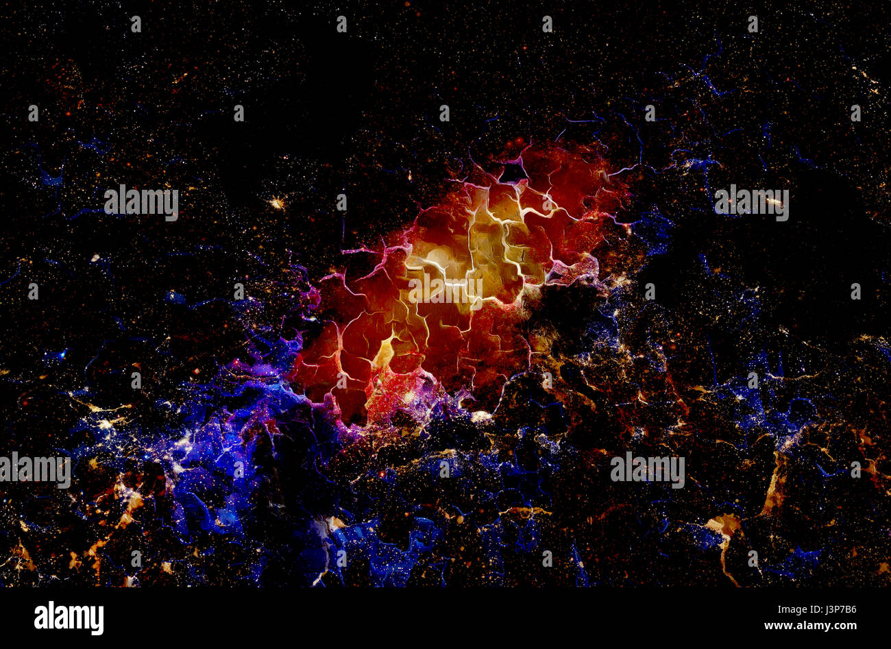 Cosmic space and stars, color cosmic abstract background. Crackle effect Stock Photo