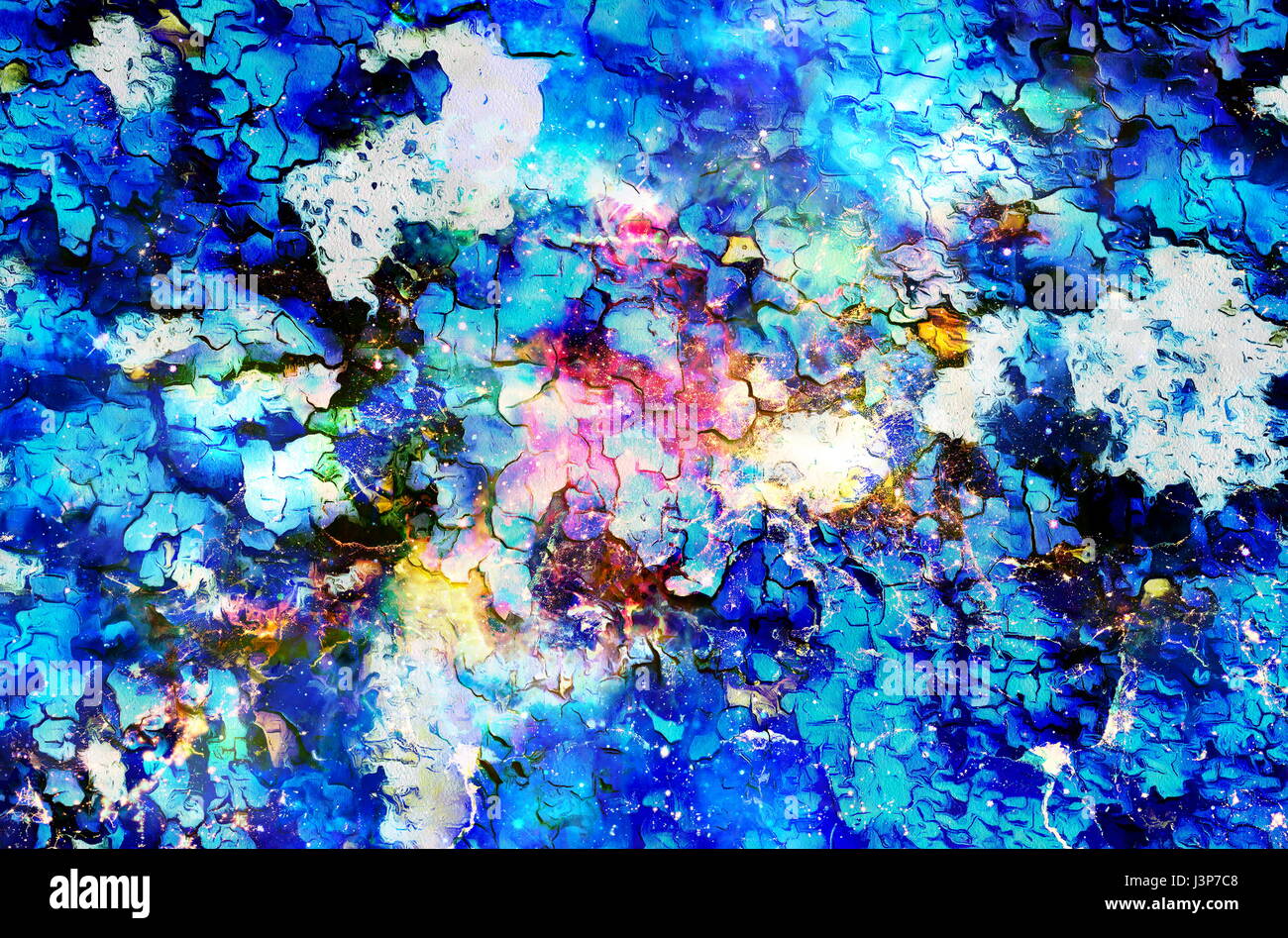 Cosmic space and stars, color cosmic abstract background. Crackle effect Stock Photo