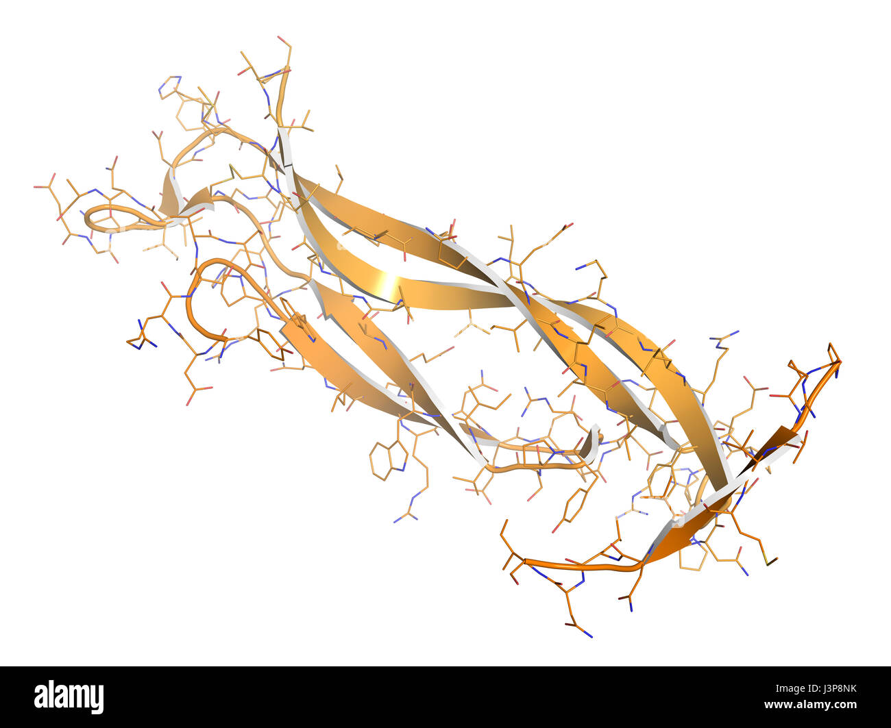 Interleukin 17 (IL-17A, IL-17) cytokine molecule. IL-17 antibodies are evaluated for the treatment of psoriasis and other diseases. Cartoon + line mod Stock Photo