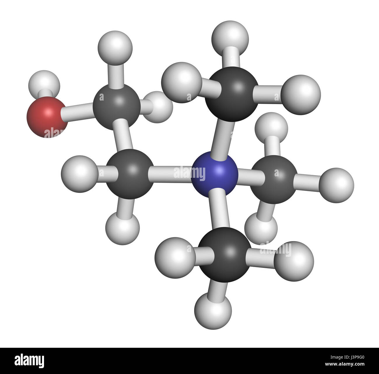 Choline essential nutrient molecule. Atoms are represented as spheres