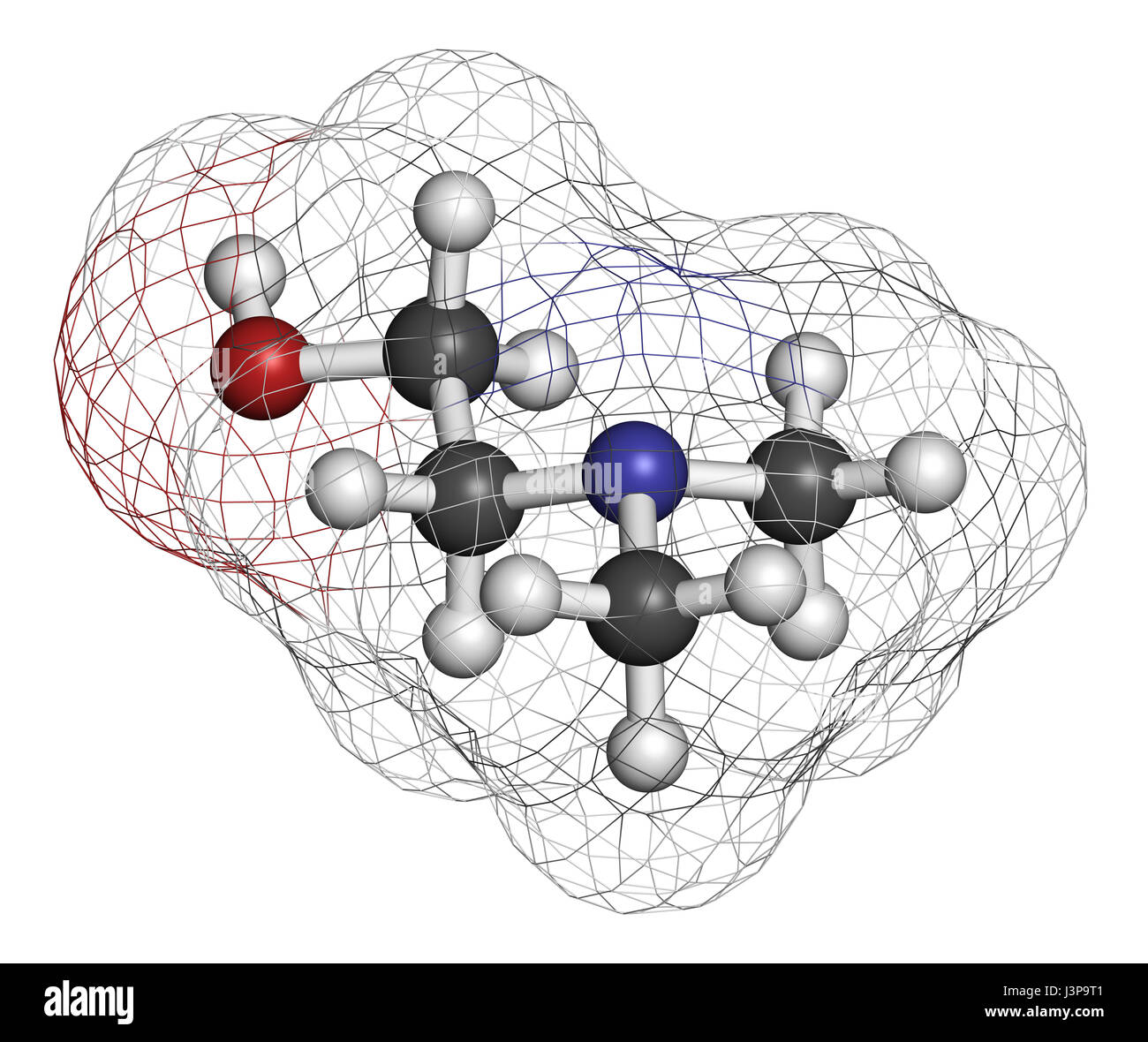 Dimethylaminoethanol (dimethylethanolamine, DMEA, DMAE) molecule. May