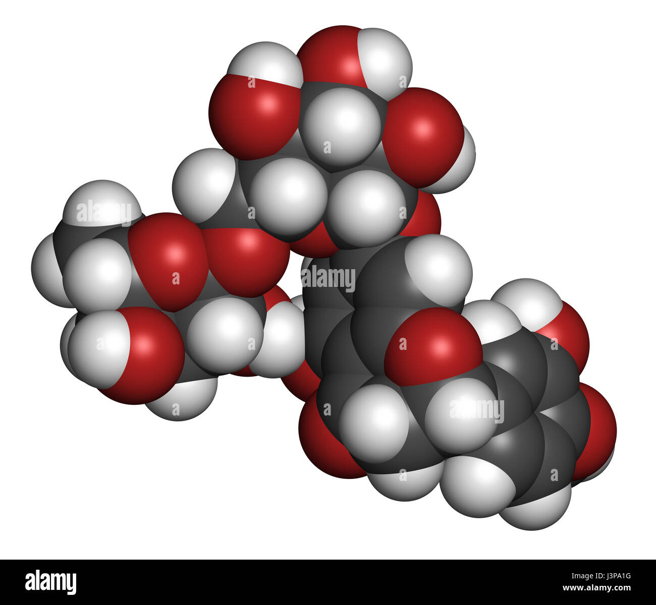 Hesperidin citrus flavanone molecule. Atoms are represented as spheres
