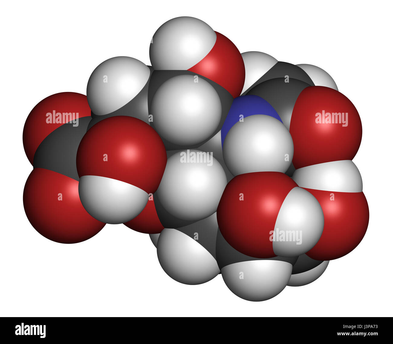 Sialic acid (N-acetylneuraminic acid, Neu5Ac, NANA) molecule. Atoms are represented as spheres with conventional color coding: hydrogen (white), carbo Stock Photo
