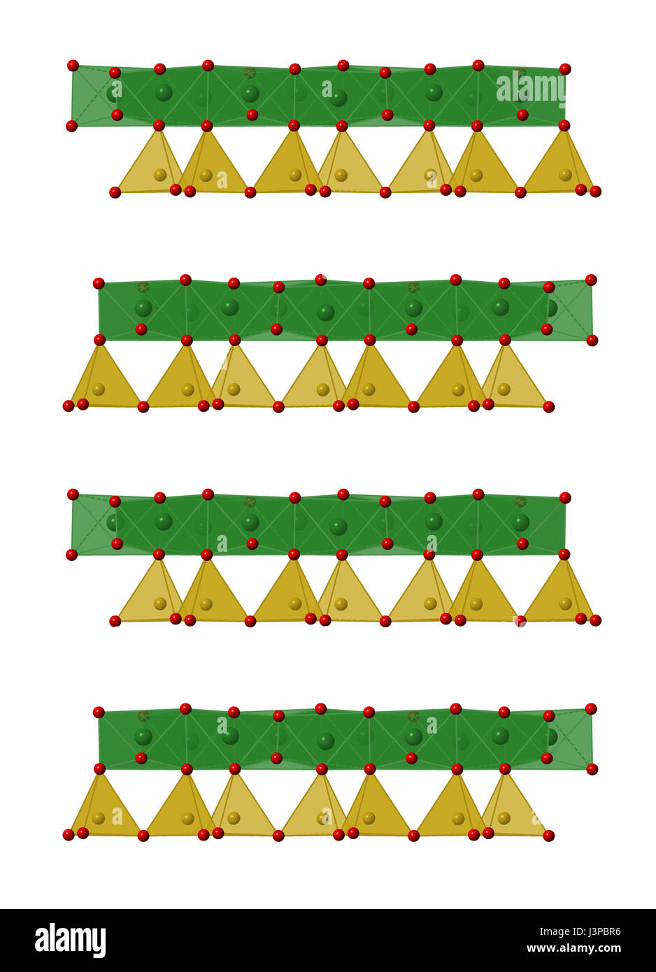 Chrysotile asbestos, crystal structure. Atoms shown as combination of  sphere and polyhedral representations (oxygen, red; silicium, yellow;  magnesium Stock Photo - Alamy