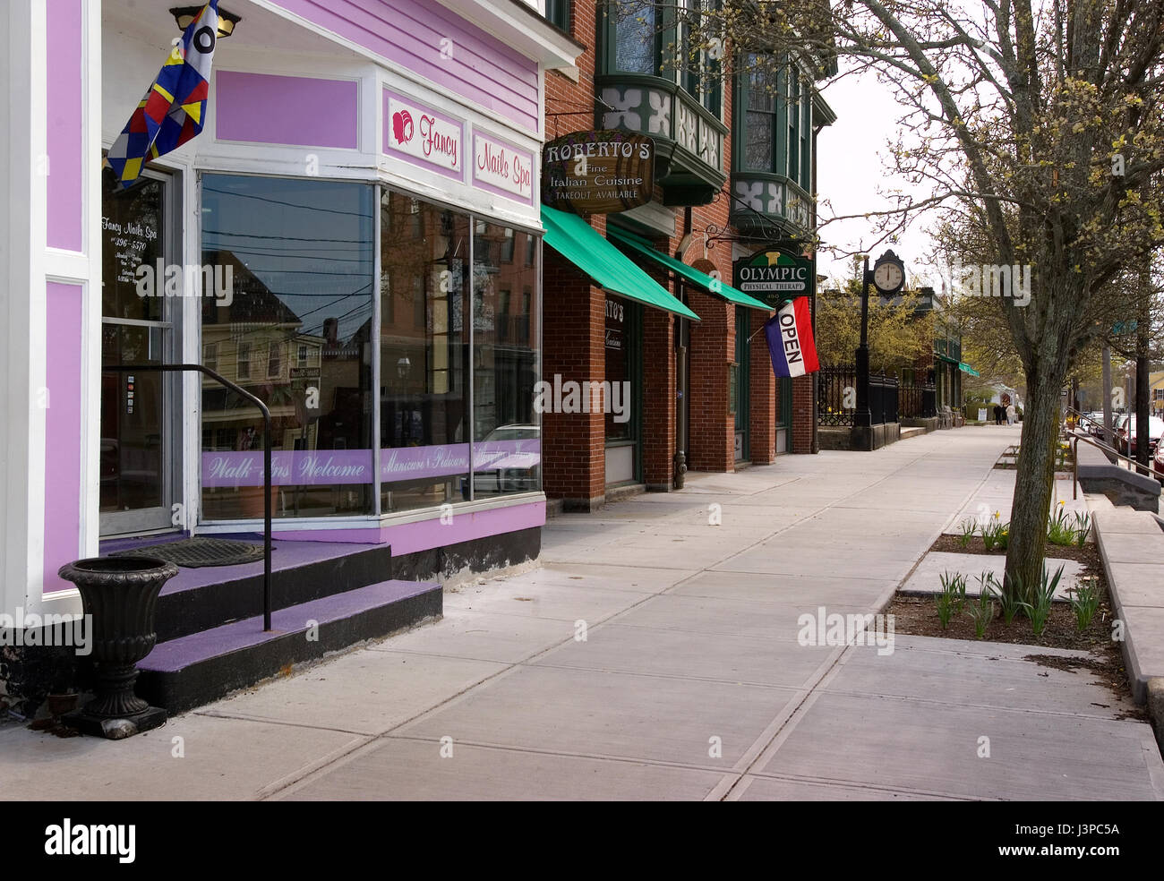 Along Hope Street in downtown Bristol, Rhode Island, USA Stock Photo