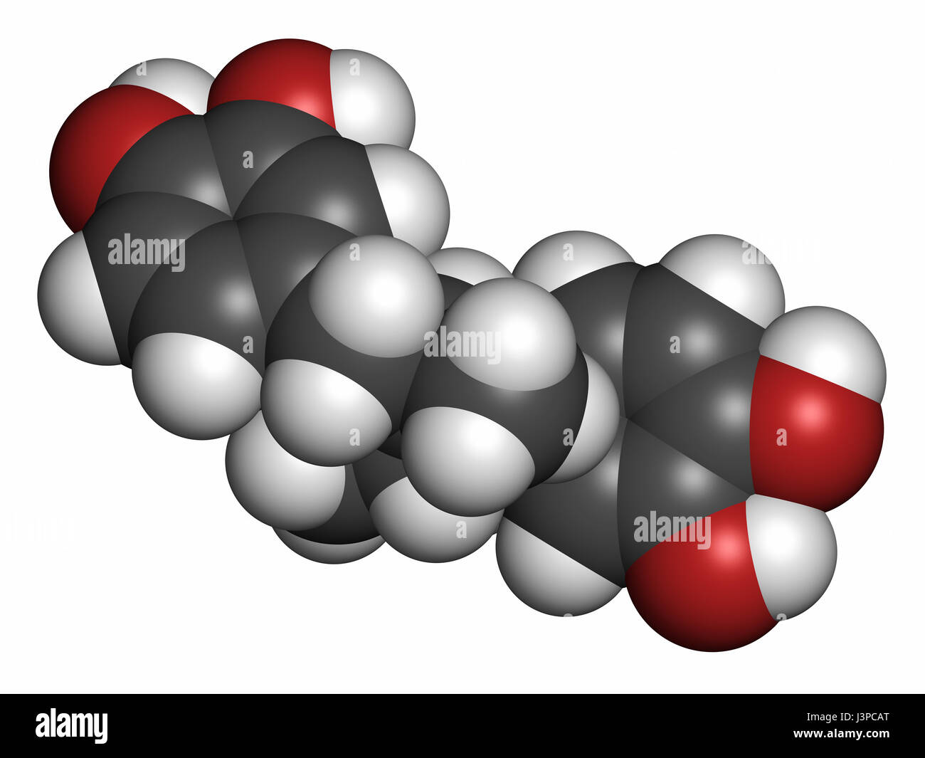 Masoprocol skin cancer (actinic keratosis) drug molecule. Atoms are represented as spheres with conventional color coding: hydrogen (white), carbon (g Stock Photo