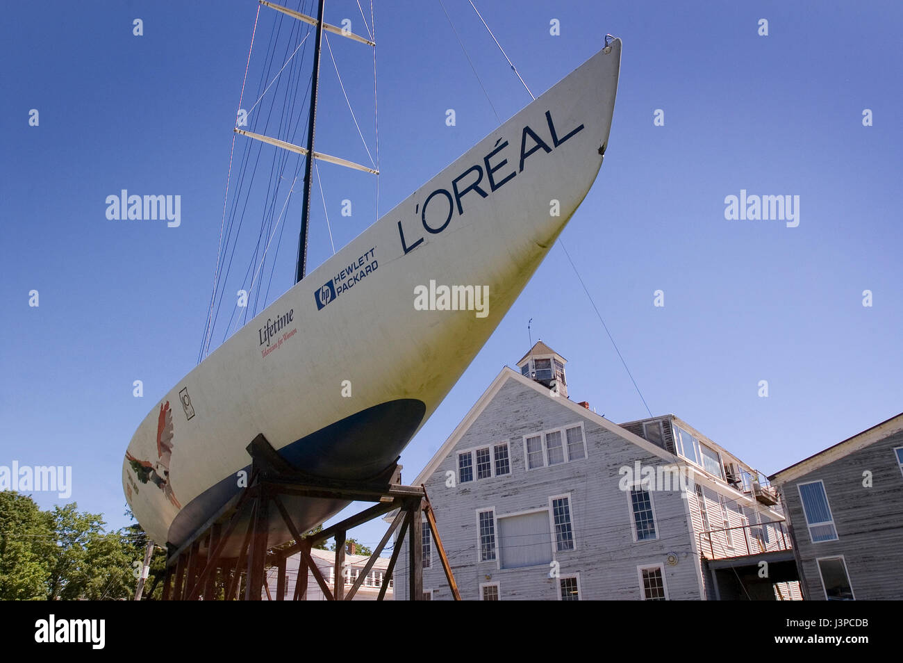An America's Cup boat at the Herreshoff Marine Museum in Bristol, Rhode Island, USA Stock Photo