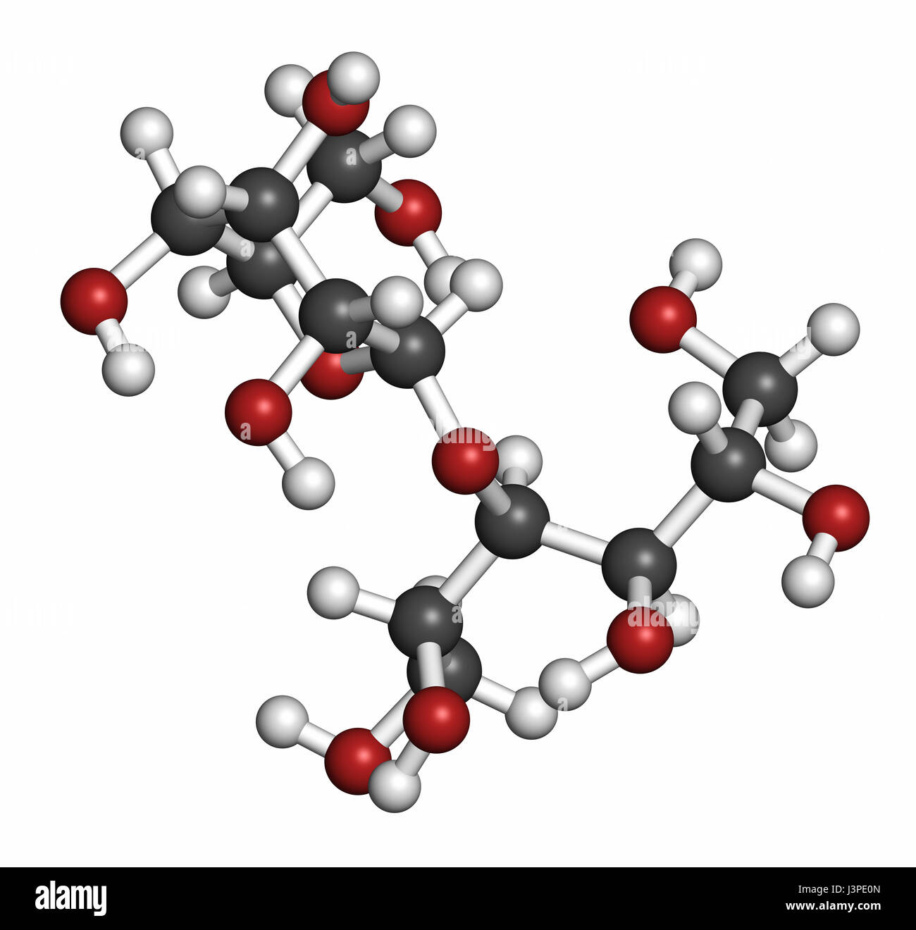 Maltitol sugar alcohol sweetener molecule. Atoms are represented as