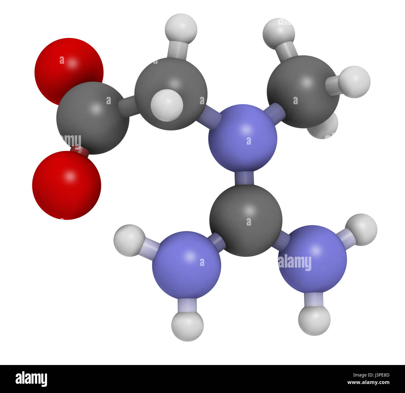 Creatine molecule. Often used in food supplements. Atoms are ...