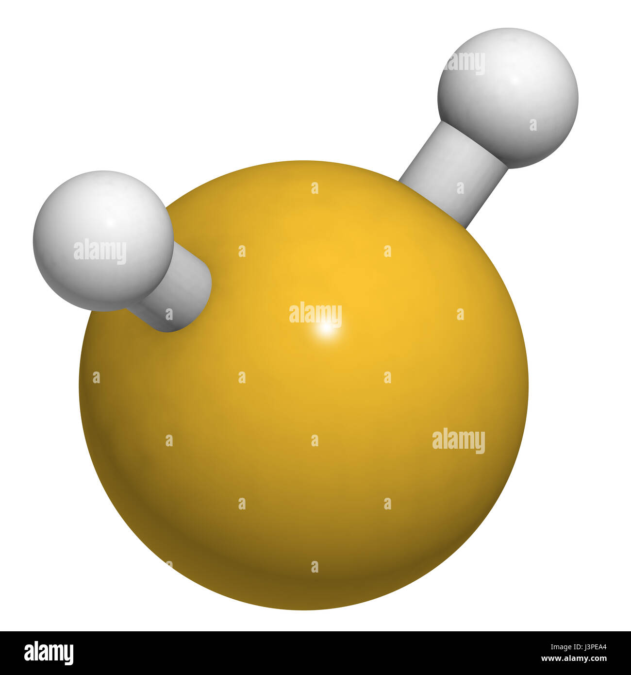 Hydrogen sulfide (H2S) molecule. Toxic gas with characteristic odor of rotten eggs. Atoms are represented as spheres with conventional color coding: h Stock Photo