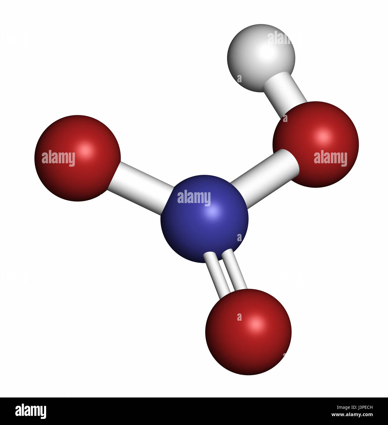 Nitric acid (HNO3) strong mineral acid molecule. Used in production of
