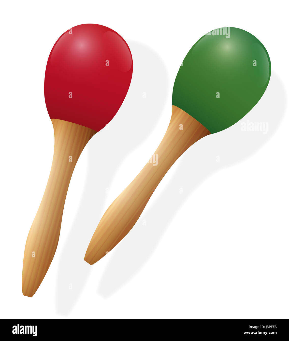 Maracas - a pair of wooden rumba shakers - musical percussion instrument - illustration on white background. Stock Photo