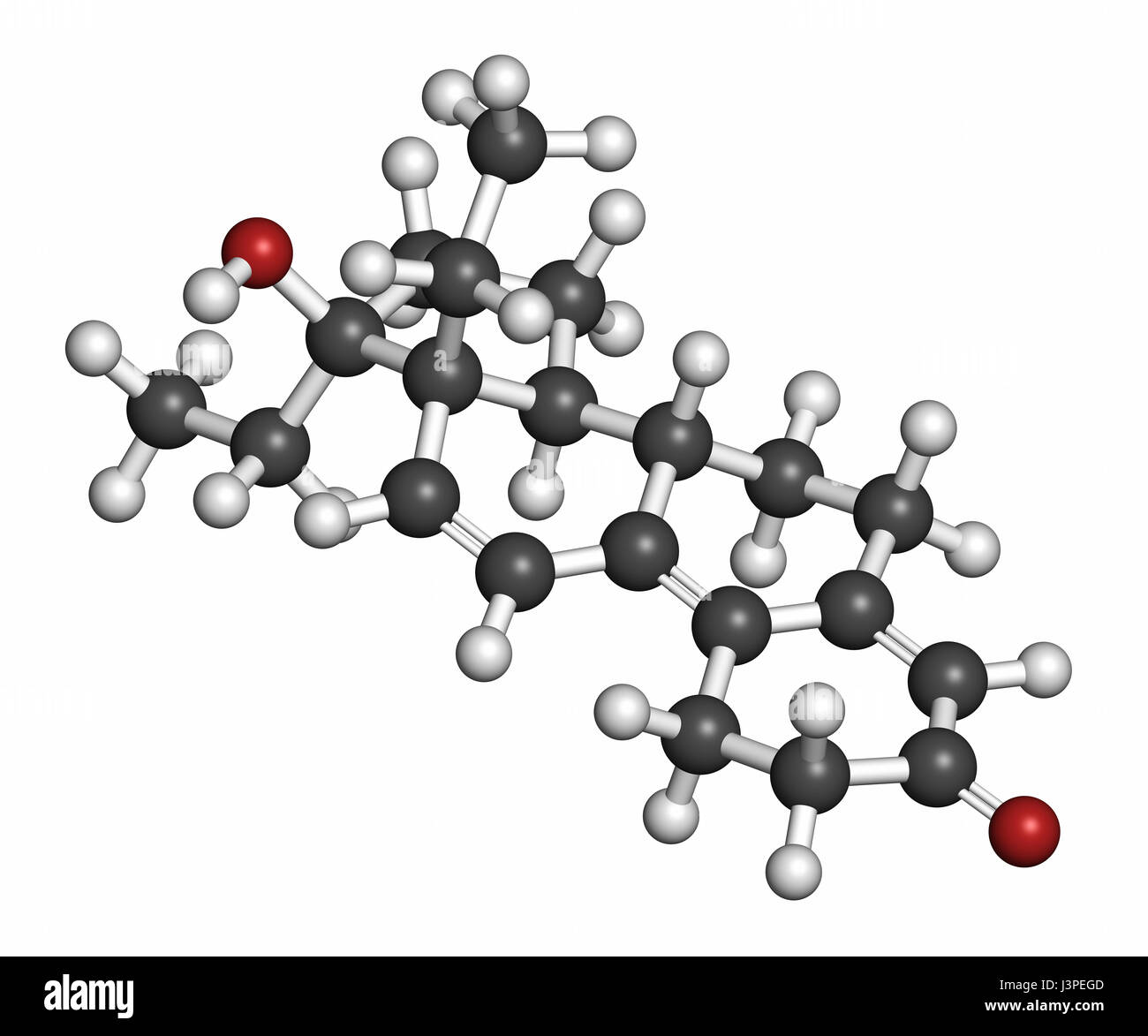 Tetrahydrogestrinone (THG) anabolic steroid molecule. Atoms are