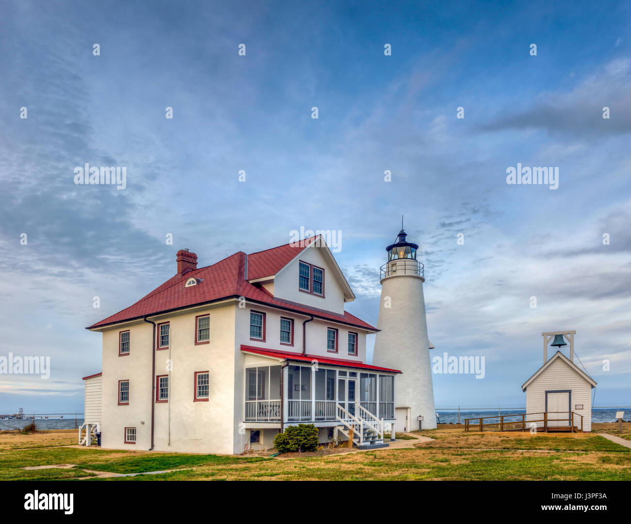 The Cove Point Lighthouse on the Chesapeake Bay in Maryland Stock Photo