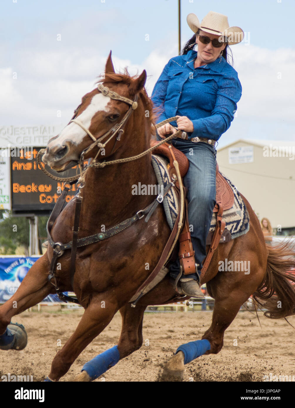 Barrel racing action at the rodeo in Cottonwood, California Stock Photo ...