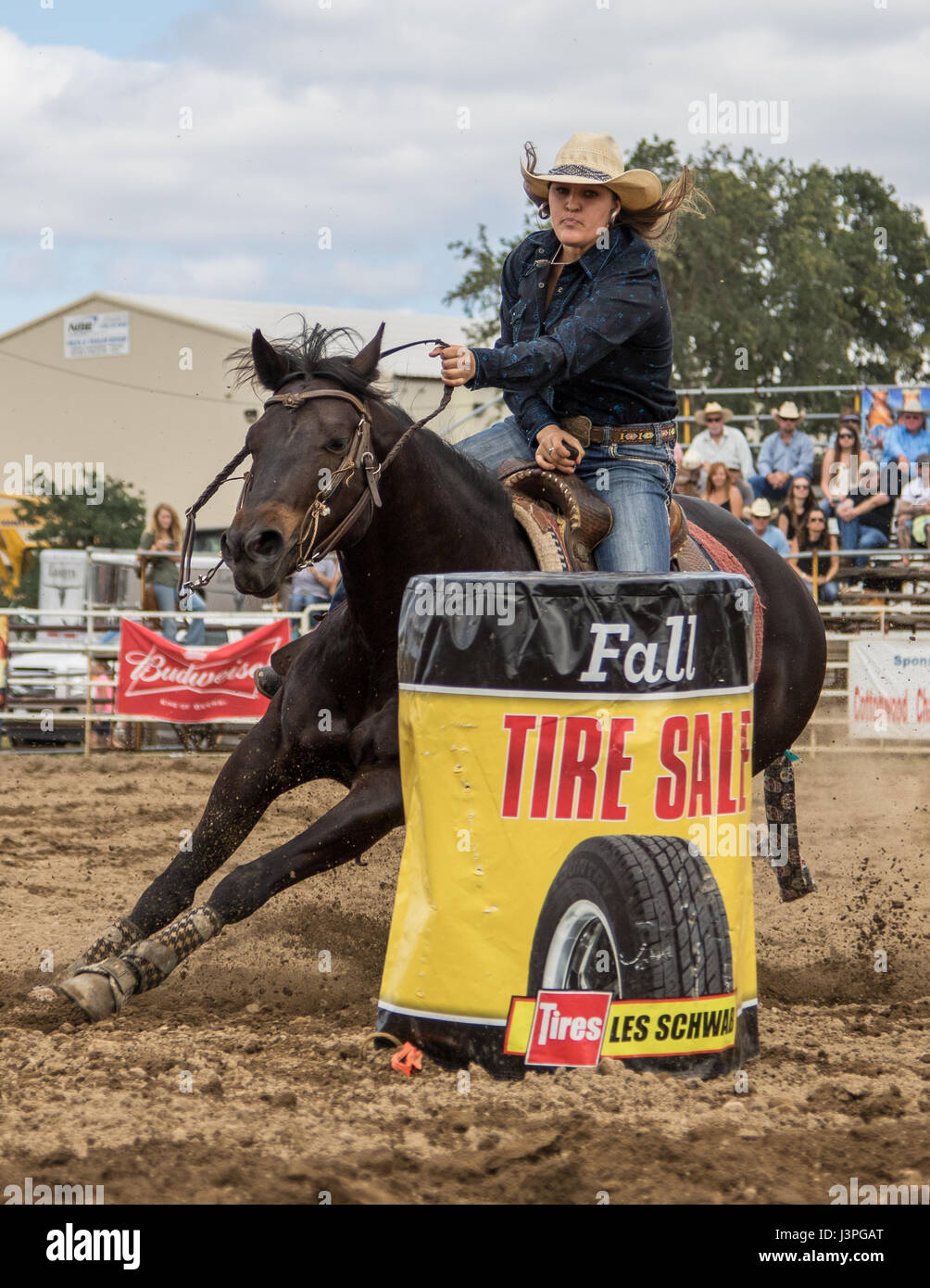 Barrel racing action at the rodeo in Cottonwood, California Stock Photo ...