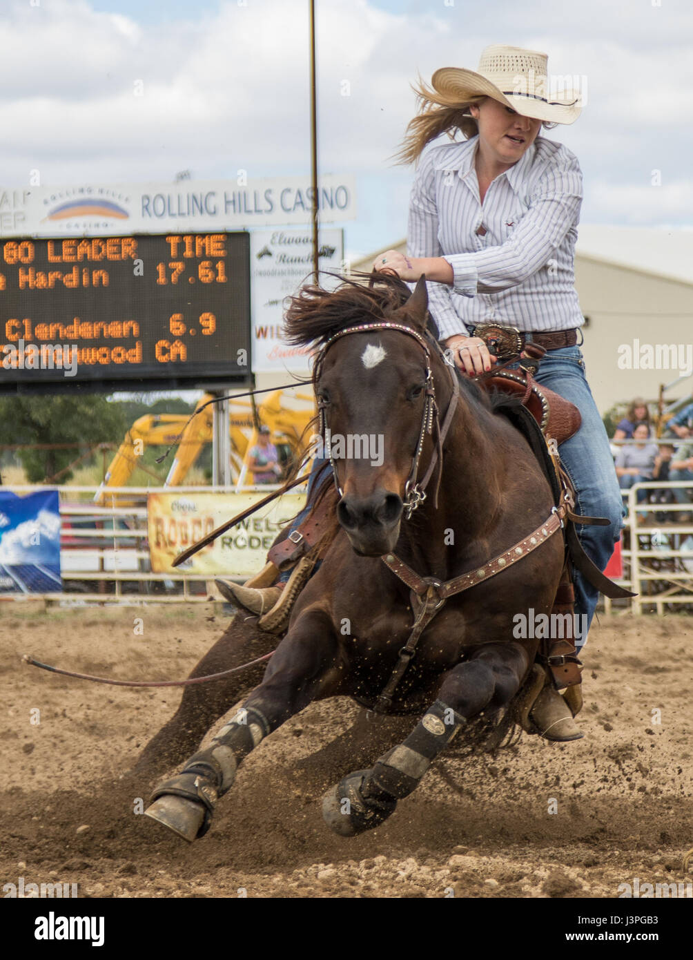 Barrel racing action at the rodeo in Cottonwood, California Stock Photo Alamy