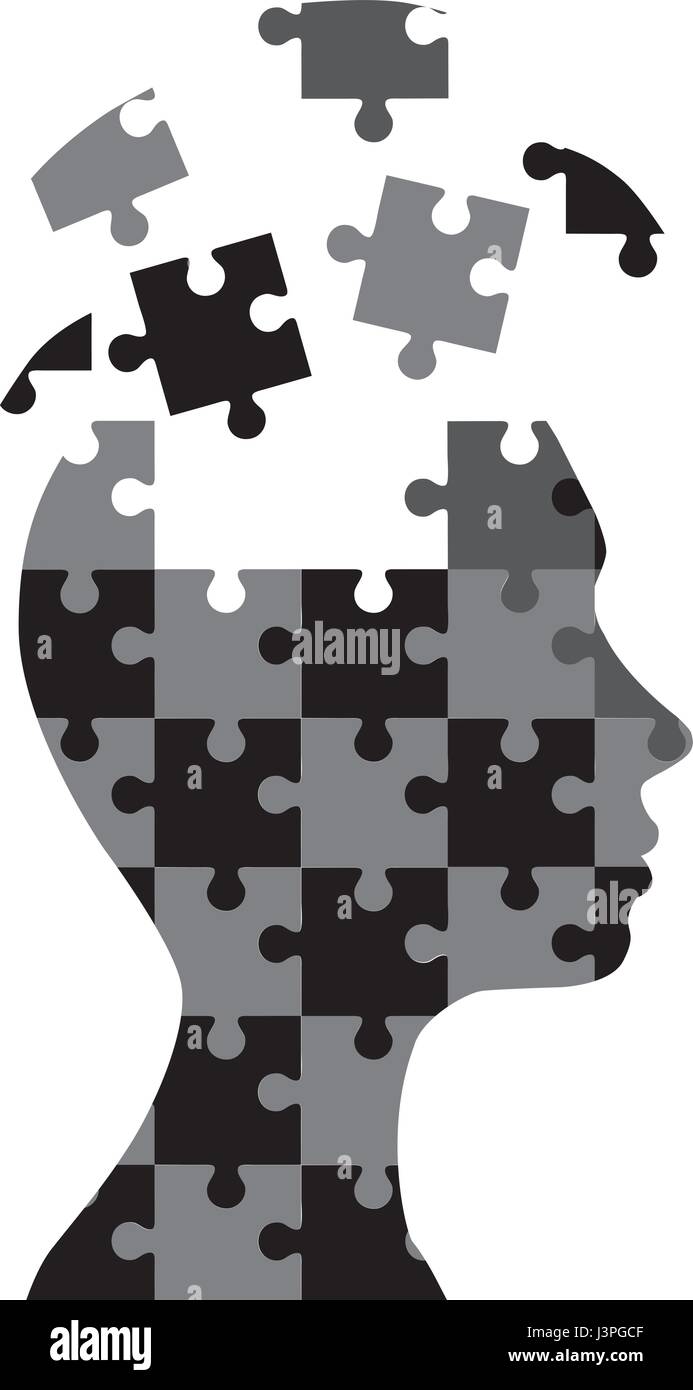 vector illustration of a woman puzzle head silhouette Stock Vector