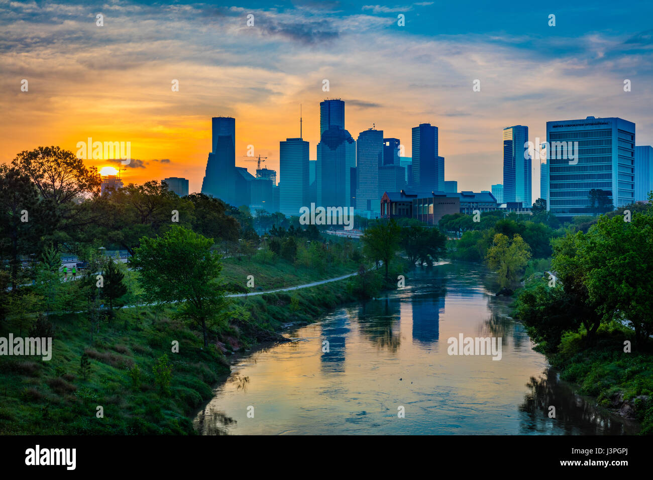 Houston is the most populous city in Texas and the fourth most populous city in the United States, located in Southeast Texas near the Gulf of Mexico. Stock Photo