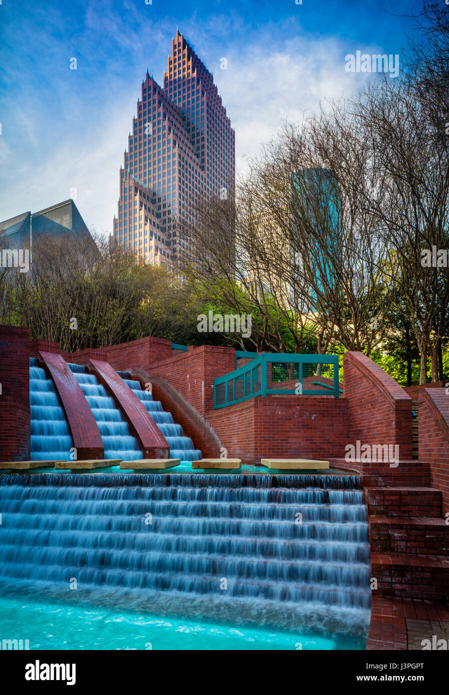 'Cascade at the Wortham' in downtown Houston's Riverwalk area. Stock Photo