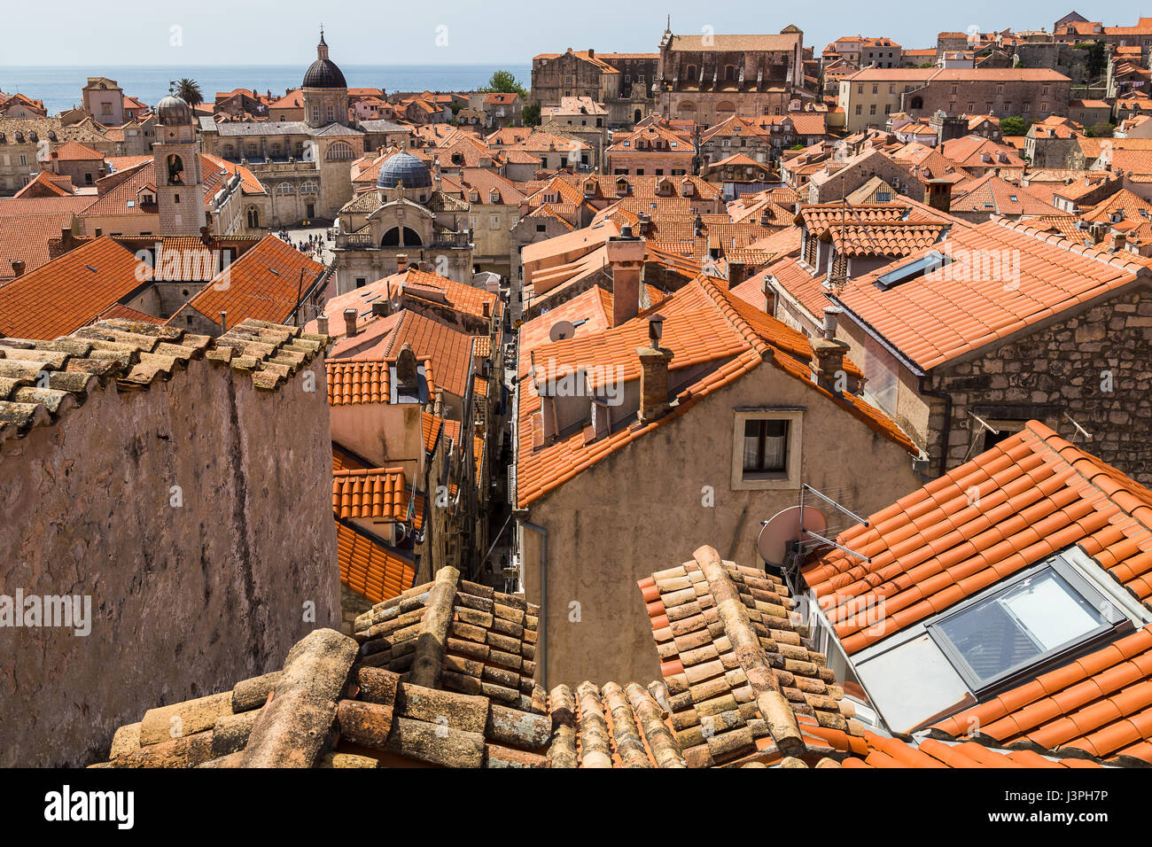 Beautifully coloured terracotta rooftops of Dubrovnik's old town seen ...