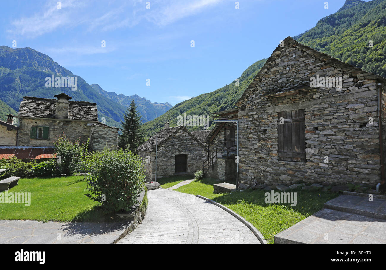 Switzerland, Mountain Village Sonogno Verzascatal, Tessin, Stock Photo