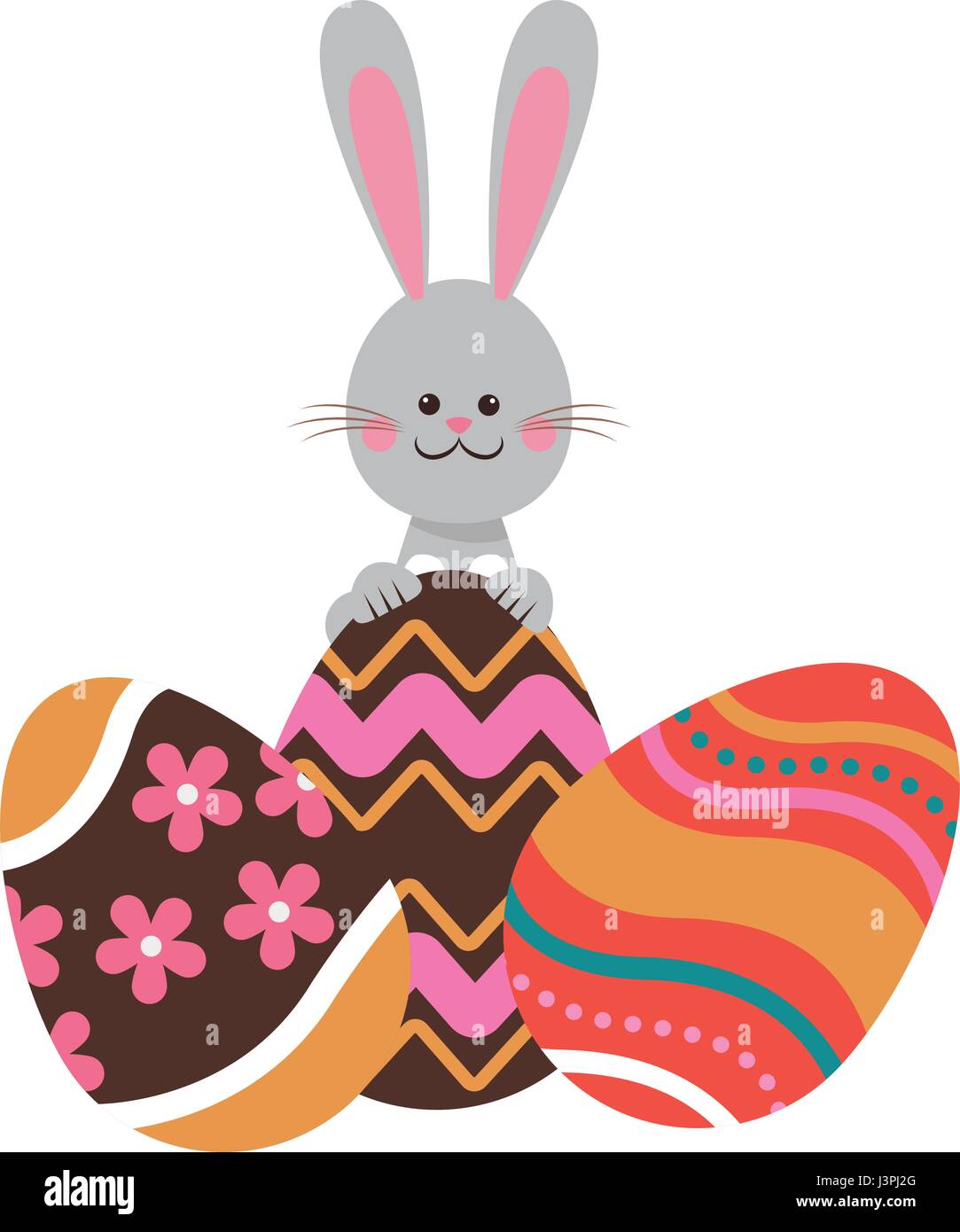 cute easter bunny with colored eggs decorative Stock Vector Image & Art ...