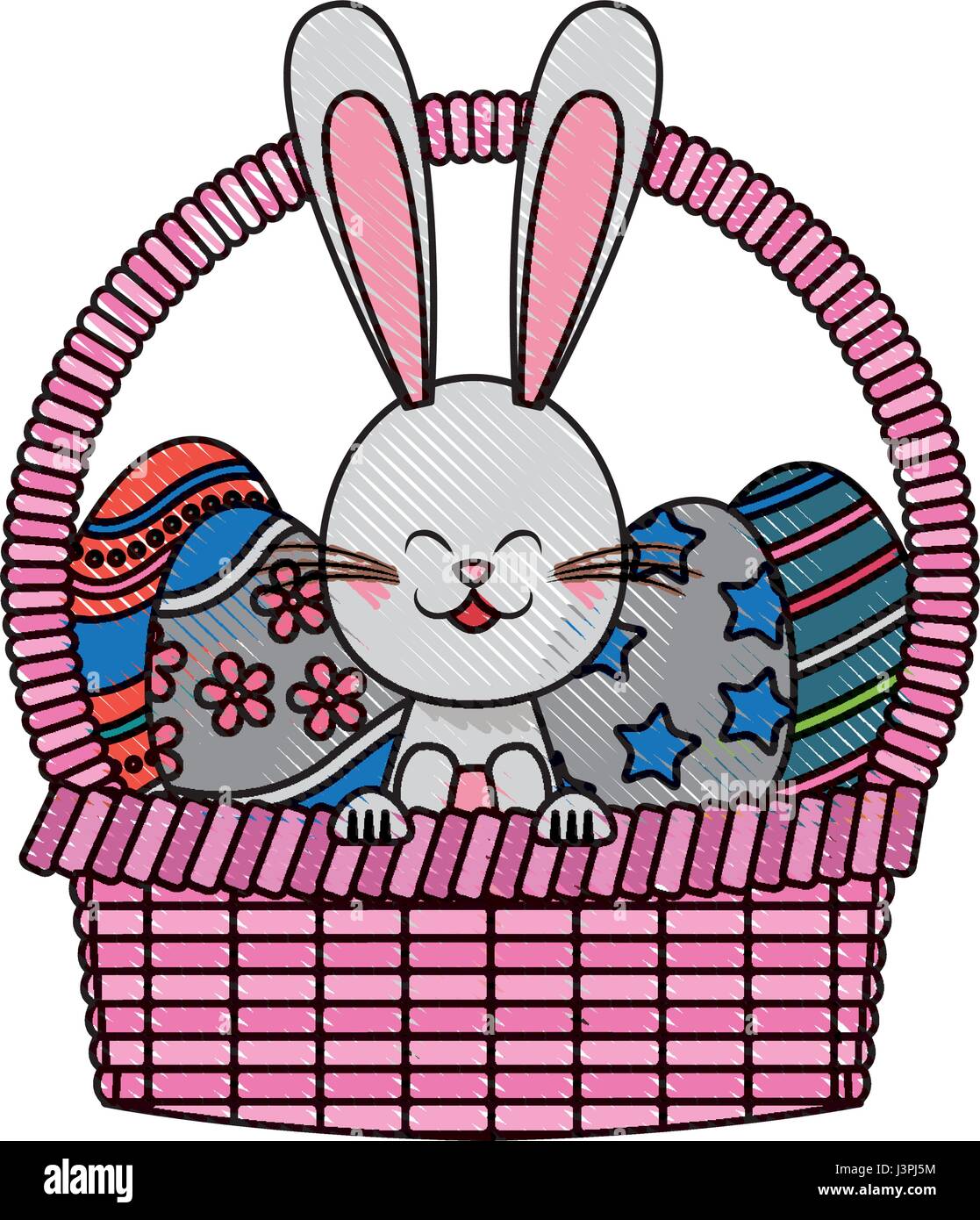 drawing easter rabbit with basket egg festive Stock Vector Image & Art -  Alamy
