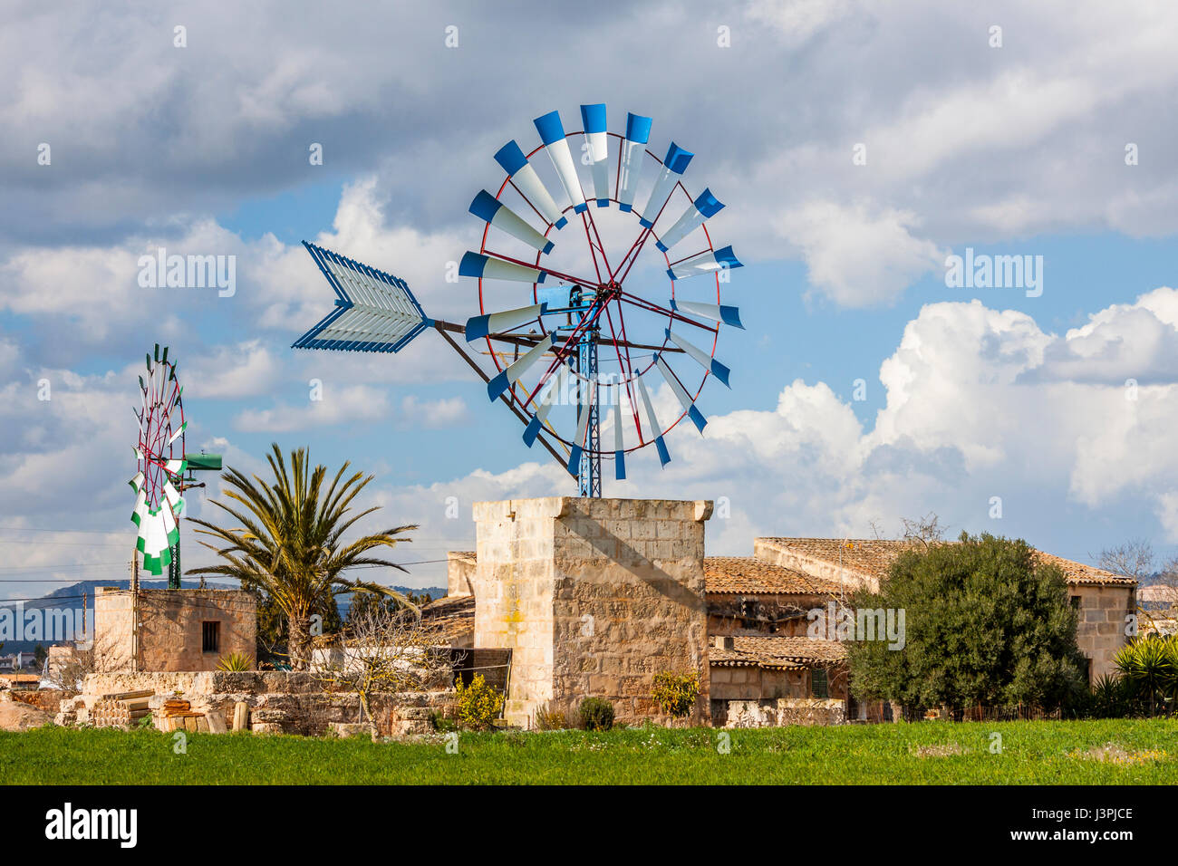 windmill for water pumping, Mallorca, type: Molino de ferro Stock Photo