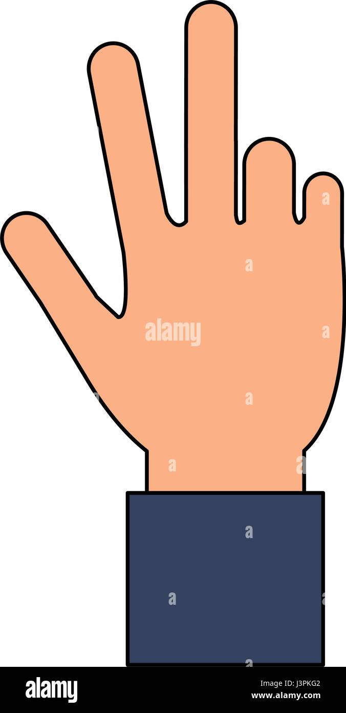 color image cartoon hand with three fingers up Stock Vector