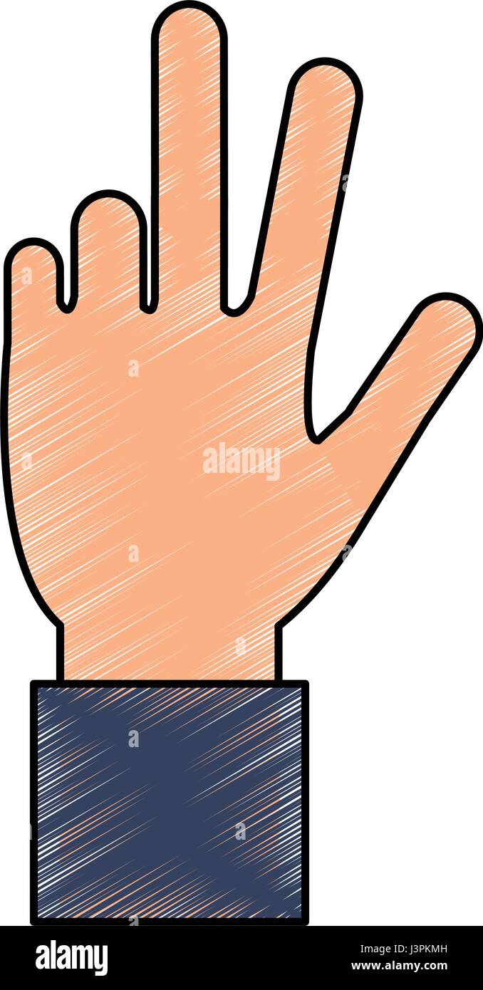 color pencil hand with three fingers up Stock Vector