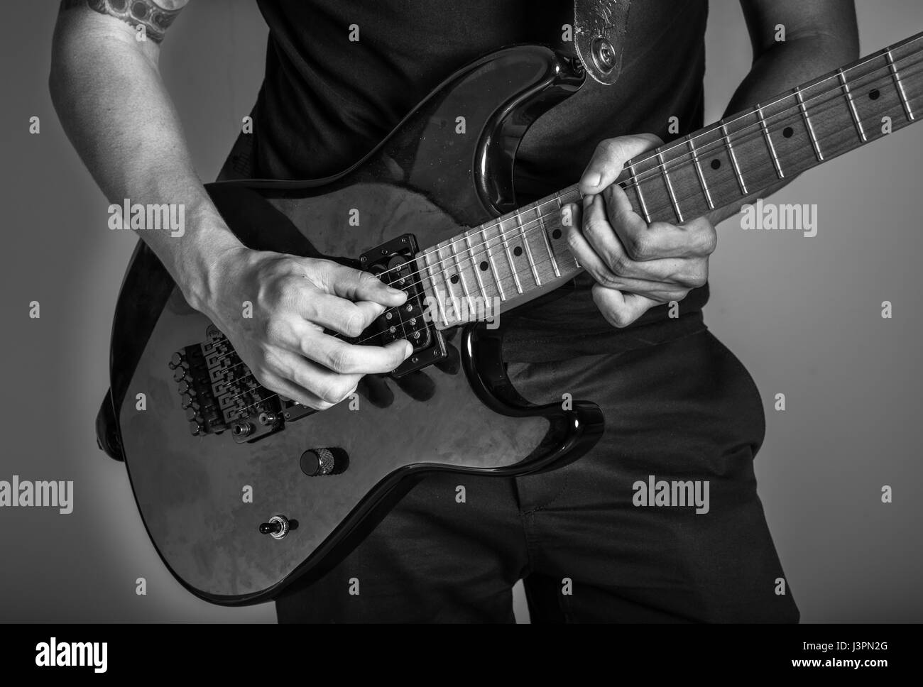 Man Electric Guitar Long Hair High Resolution Stock Photography and