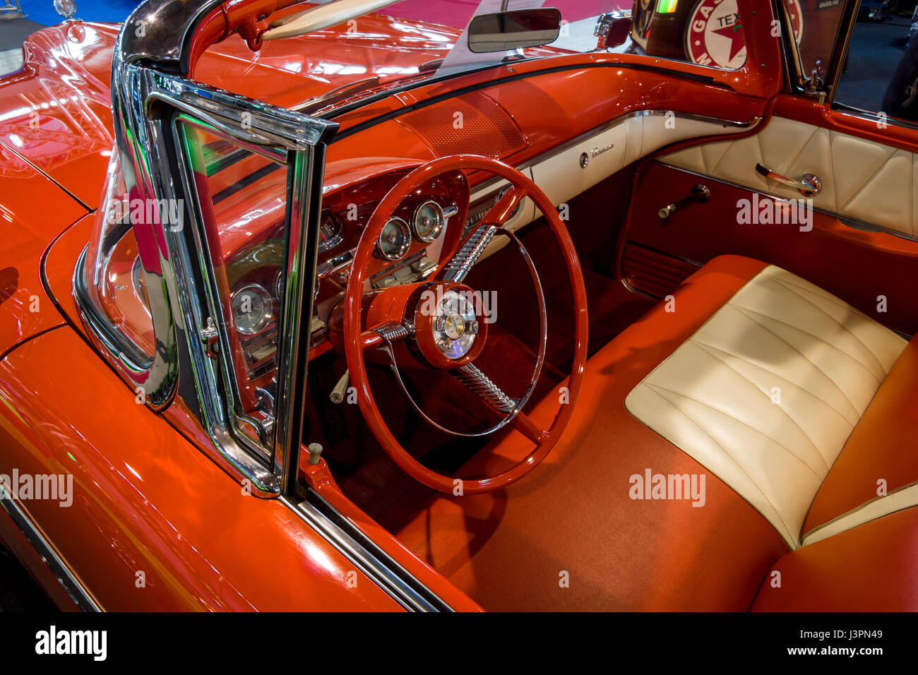 STUTTGART, GERMANY - MARCH 03, 2017: Interior of a full-size car Edsel Pacer Convertible, 1958. Europe's greatest classic car exhibition 'RETRO CLASSICS' Stock Photo