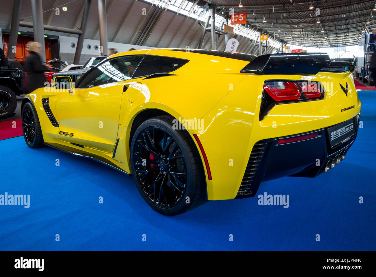 STUTTGART, GERMANY - MARCH 03, 2017: Sports car Chevrolet Corvette Z06, 2017. Rear view. Europe's greatest classic car exhibition 'RETRO CLASSICS' Stock Photo