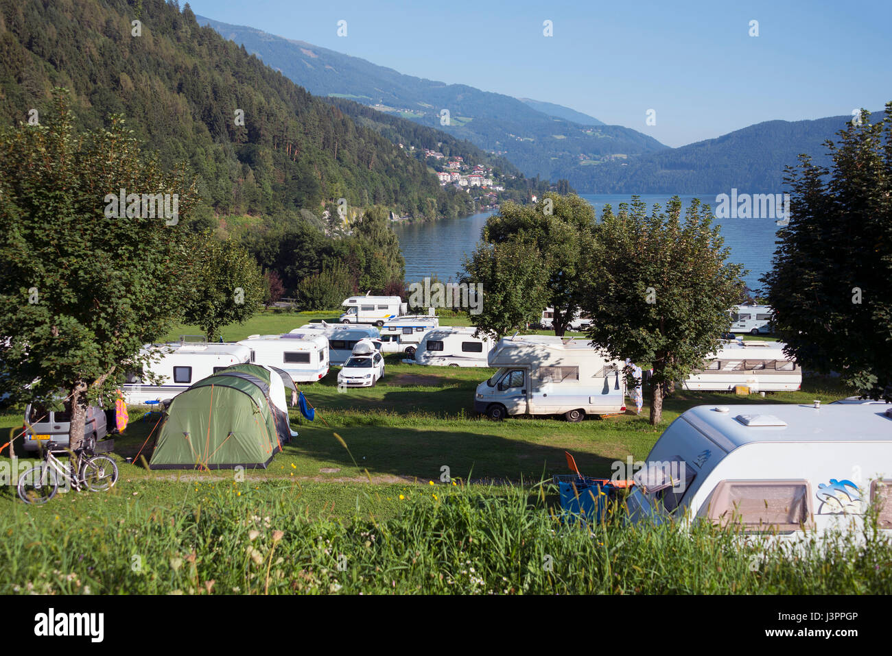 Camping site, Pesenthein, Millstatt, Lake Millstatt, Austria Stock ...