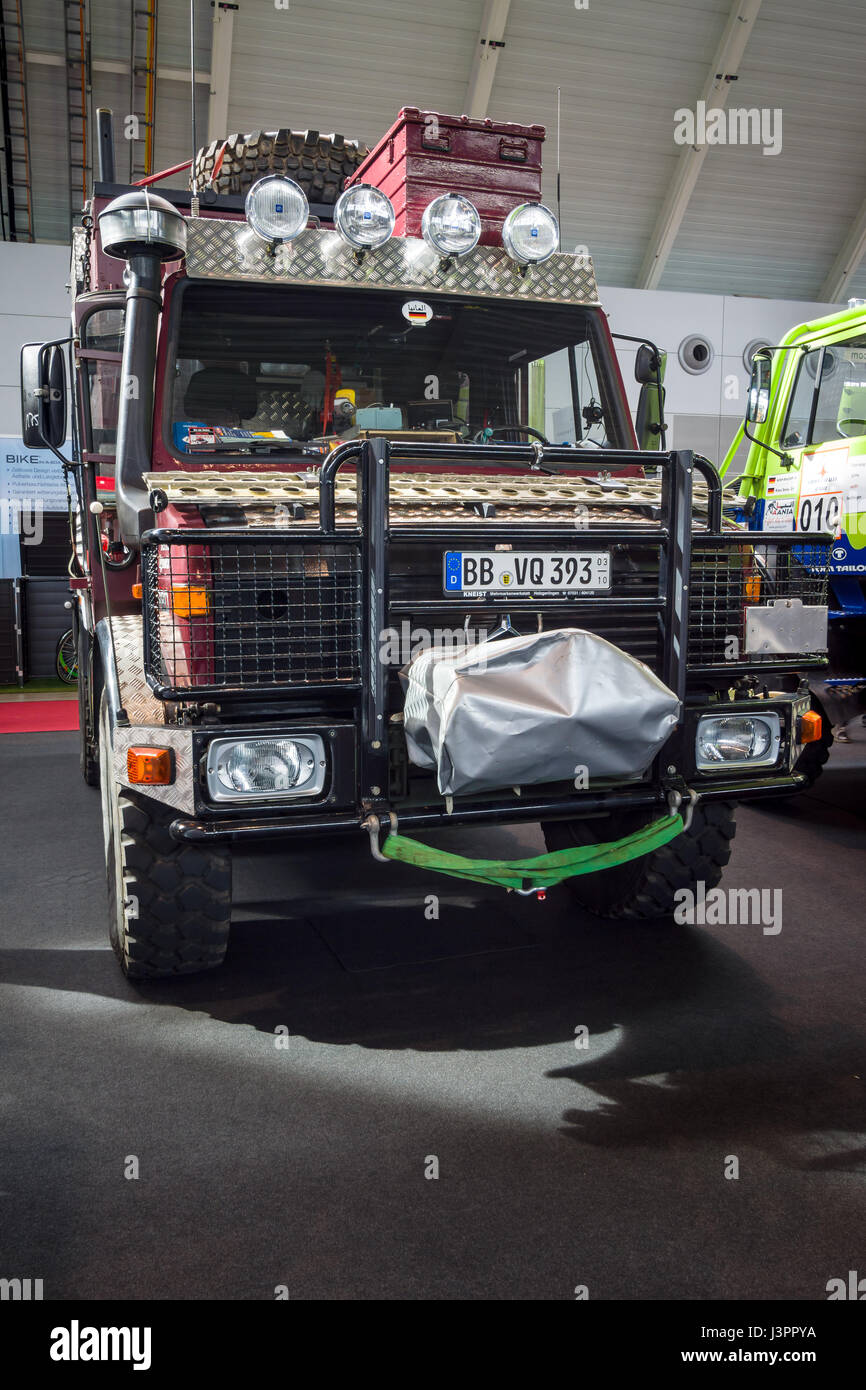 STUTTGART, GERMANY - MARCH 03, 2017: Track Unimog 435 (U1300L). Truck technical assistance for the rally. Europe's greatest classic car exhibition 'RETRO CLASSICS' Stock Photo