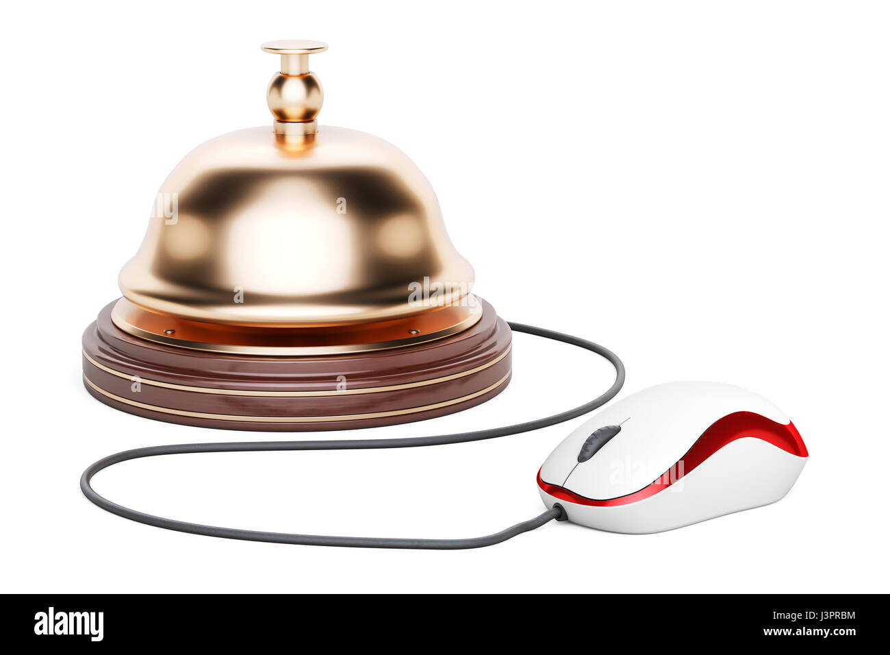 Reception bell with computer mouse. Online hotel booking, 3D rendering ...