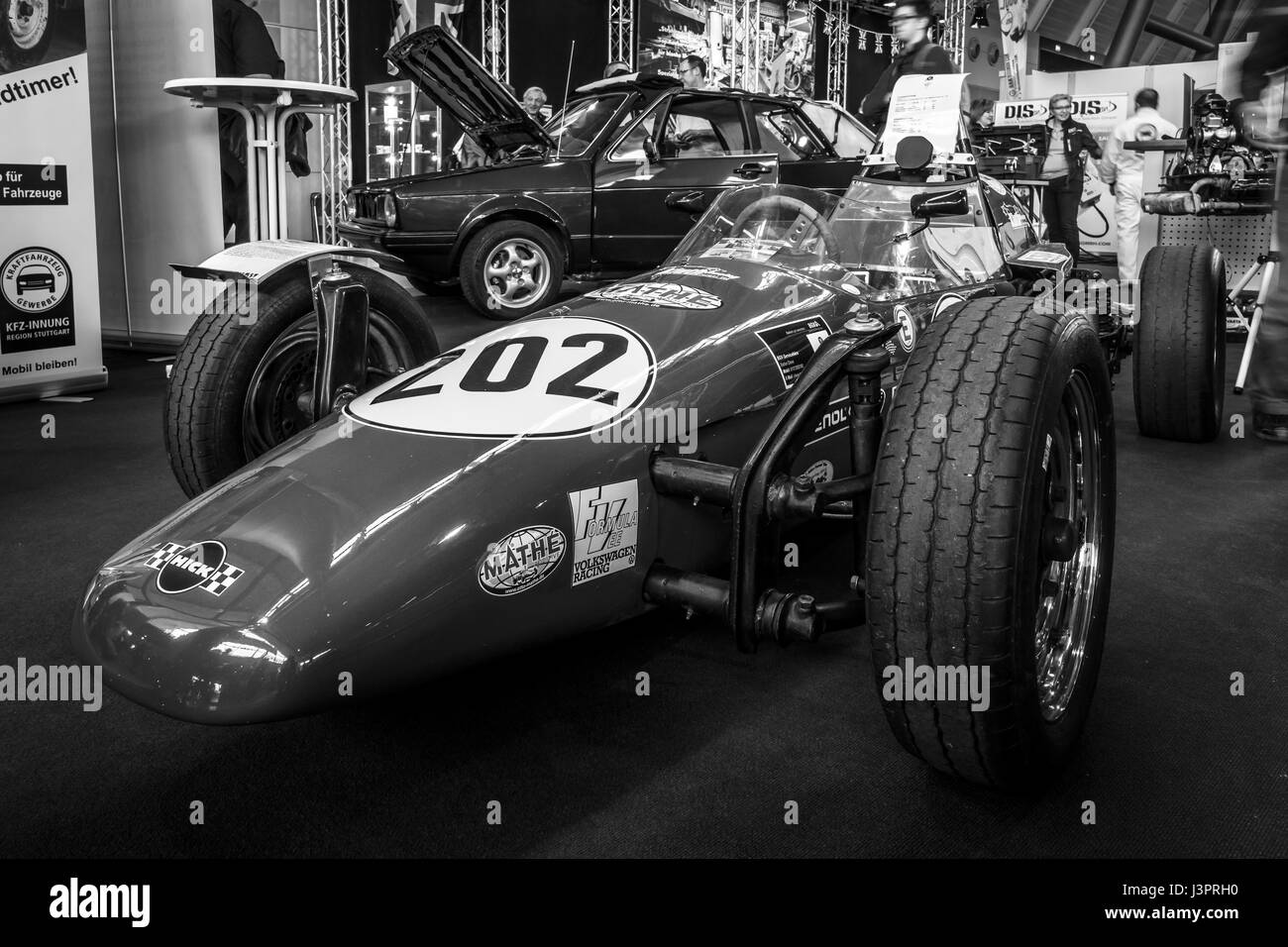 STUTTGART, GERMANY - MARCH 03, 2017: Formula Vee racing car (1965-1973). Black and white. Europe's greatest classic car exhibition 'RETRO CLASSICS' Stock Photo