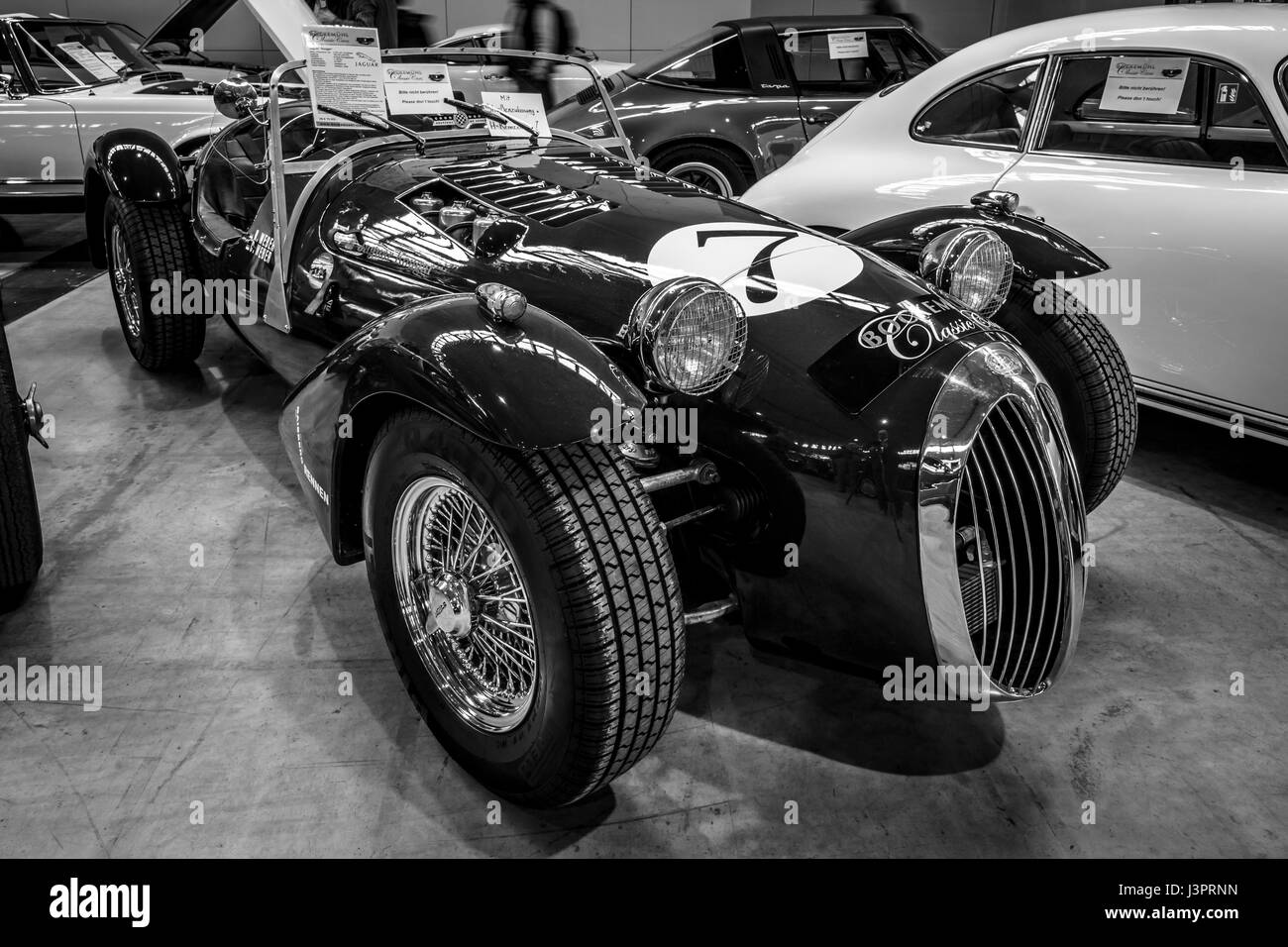 STUTTGART, GERMANY - MARCH 03, 2017: Jaguar 'Kougar' kit car, 1979. Black and white. Europe's greatest classic car exhibition 'RETRO CLASSICS' Stock Photo