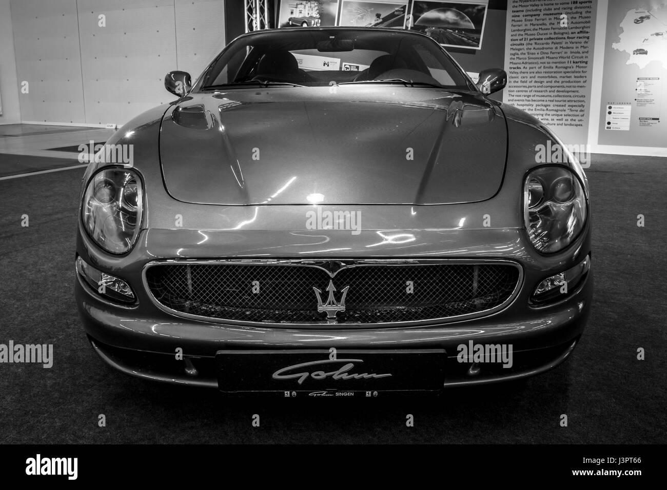 STUTTGART, GERMANY - MARCH 03, 2017: Grand Tourer car Maserati Coupe (Tipo M138), 2005. Black and white. Europe's greatest classic car exhibition 'RETRO CLASSICS' Stock Photo