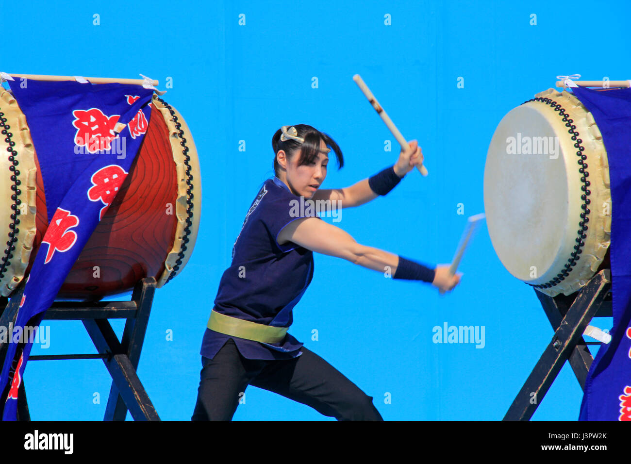 Japanese Drums Performing on a Stage of Chofu Airport Festival Tokyo