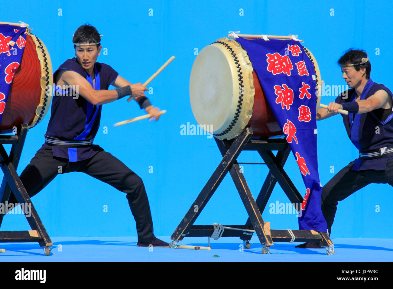 Japanese Drums Performing on a Stage of Chofu Airport Festival Tokyo