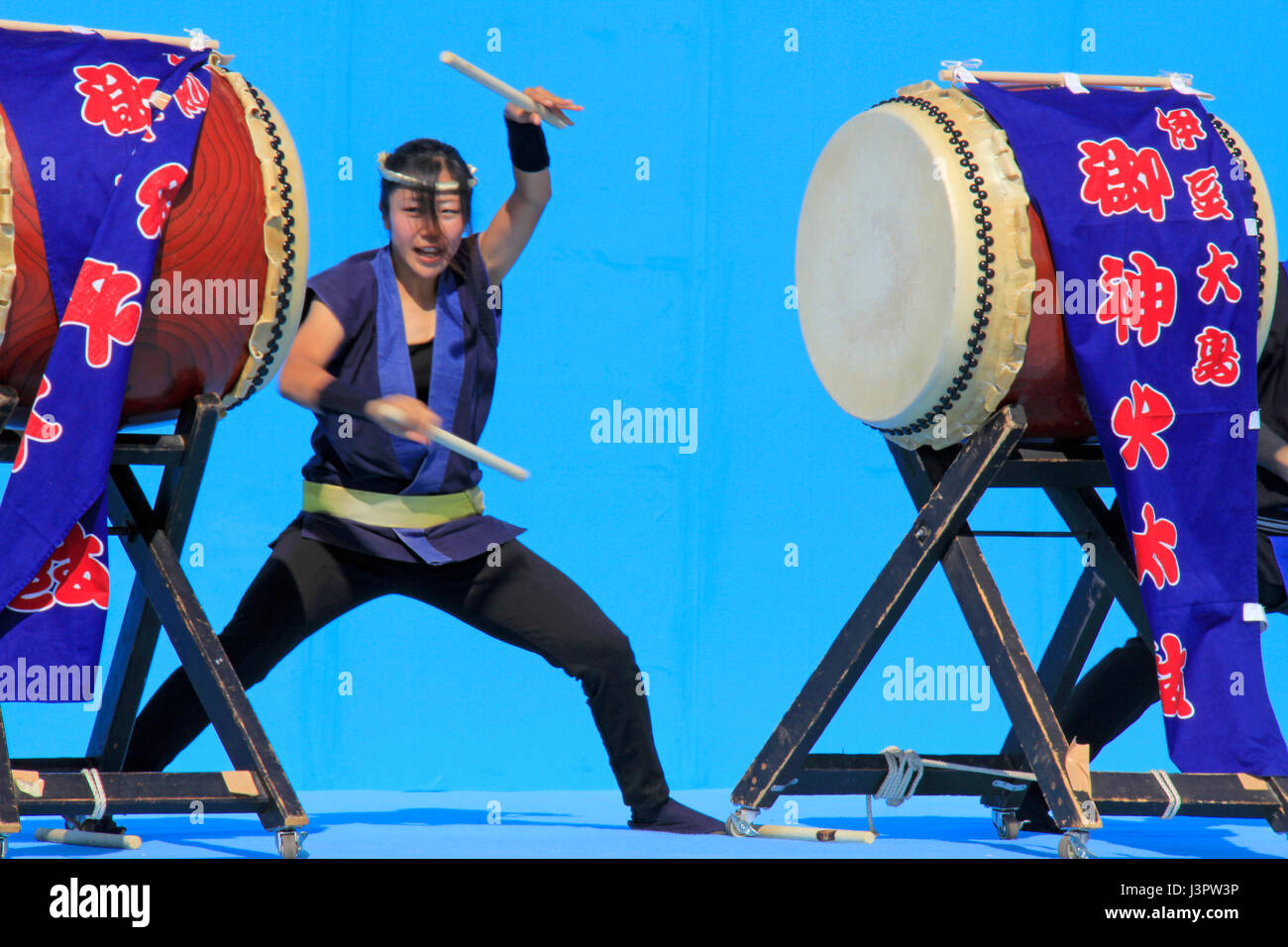 Japanese Drums Performing on a Stage of Chofu Airport Festival Tokyo