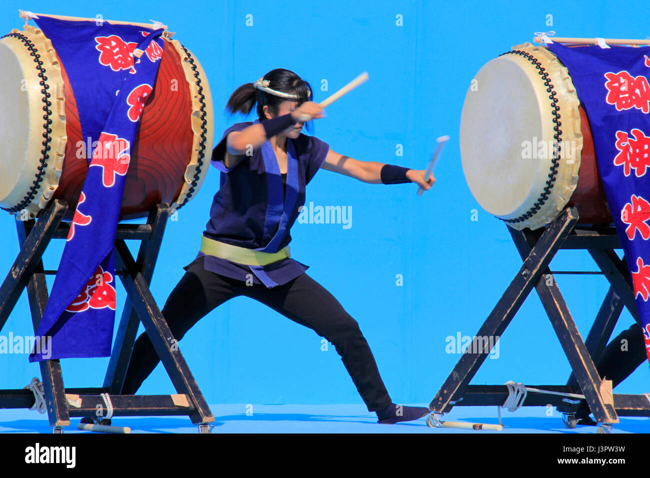 Japanese Drums Performing on a Stage of Chofu Airport Festival Tokyo