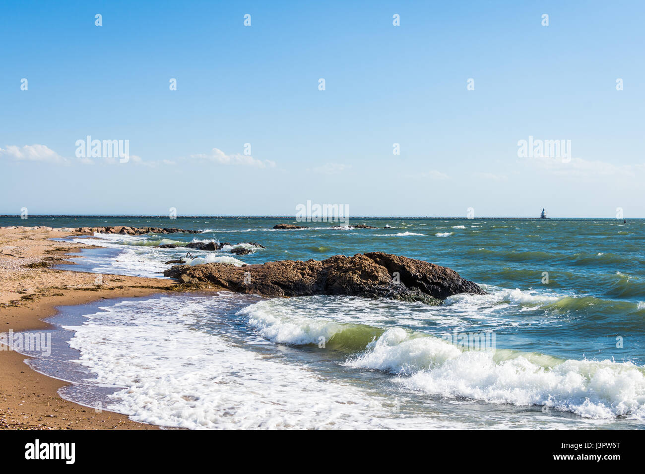 Atlantic Ocean in Lighthouse Point Park in New Haven Connecticut Stock