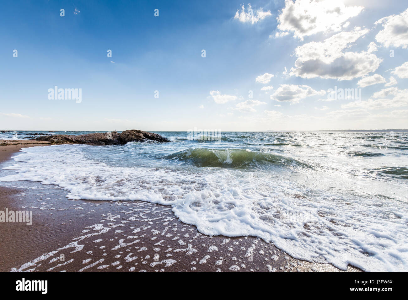 Atlantic Ocean in Lighthouse Point Park in New Haven Connecticut Stock