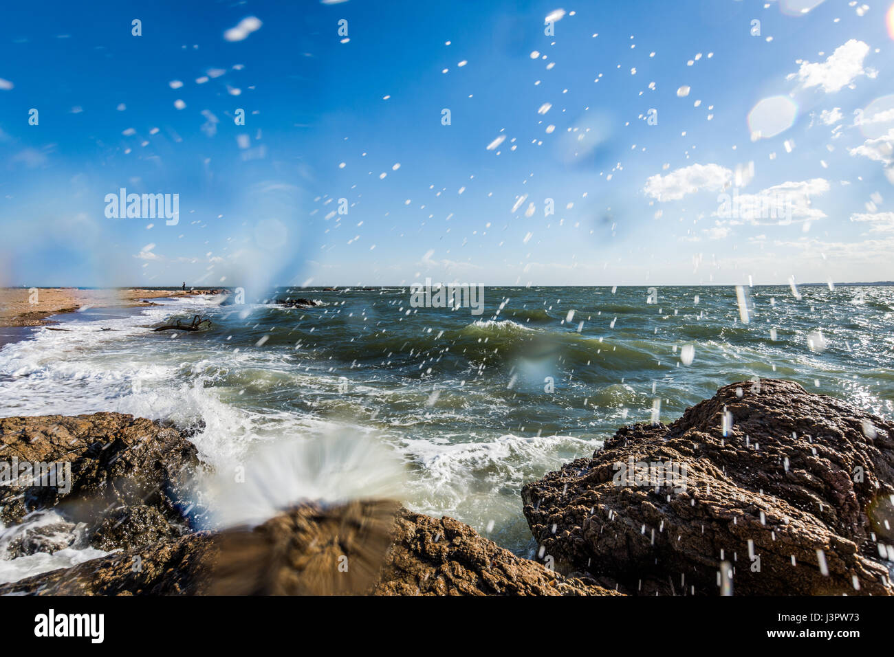 Atlantic Ocean in Lighthouse Point Park in New Haven Connecticut Stock