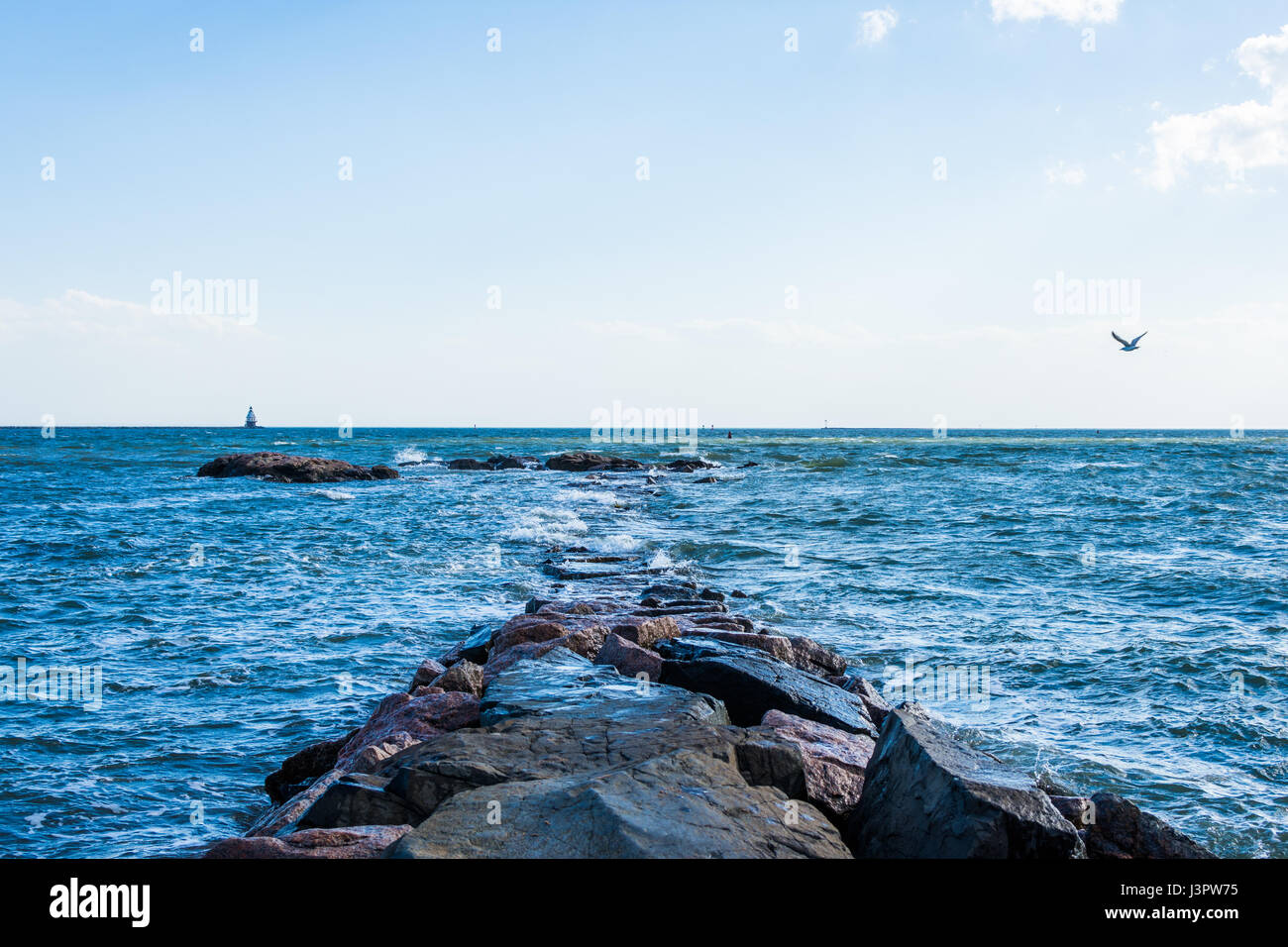 Atlantic Ocean in Lighthouse Point Park in New Haven Connecticut Stock