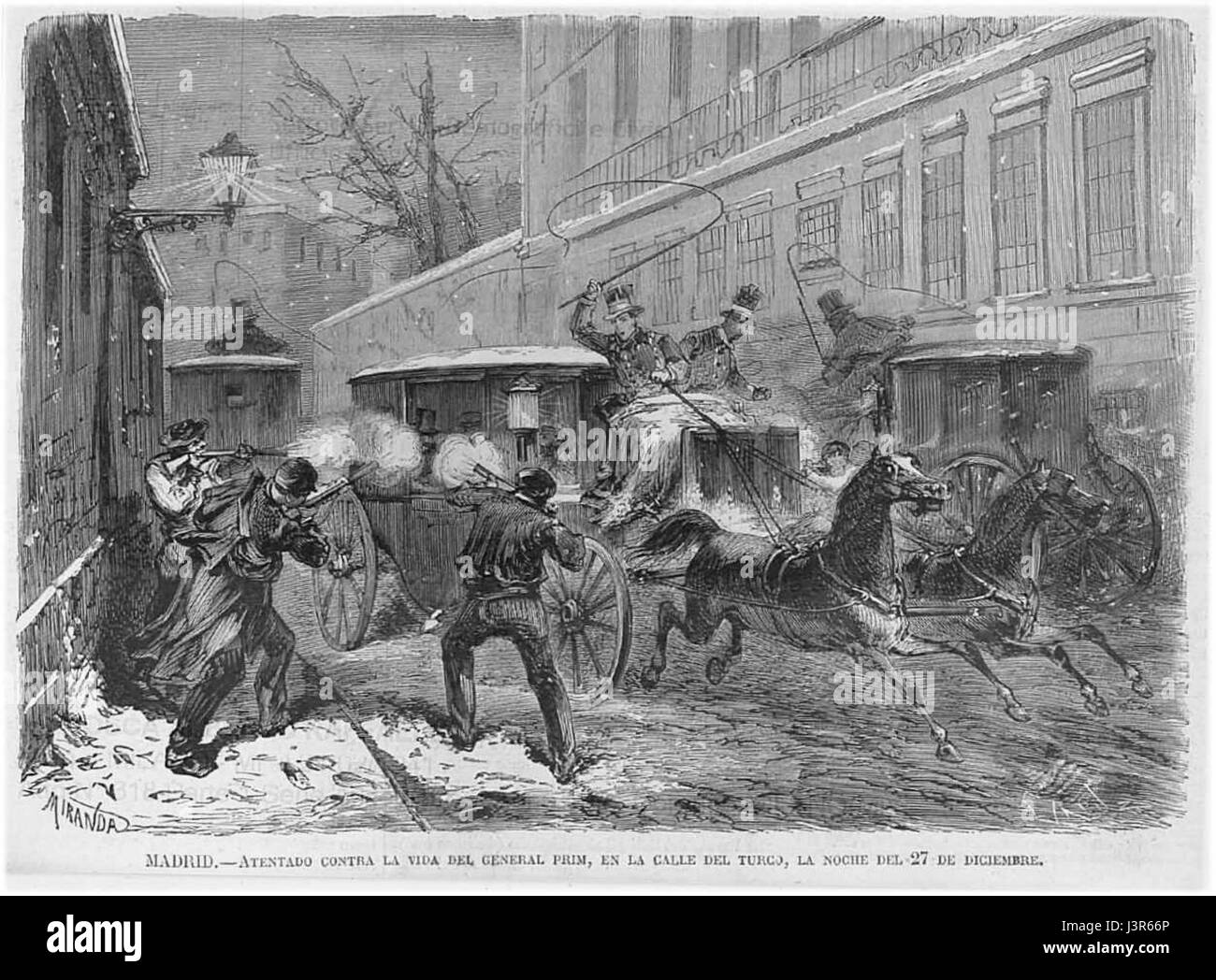 Juan Prim atentado 1871 Stock Photo